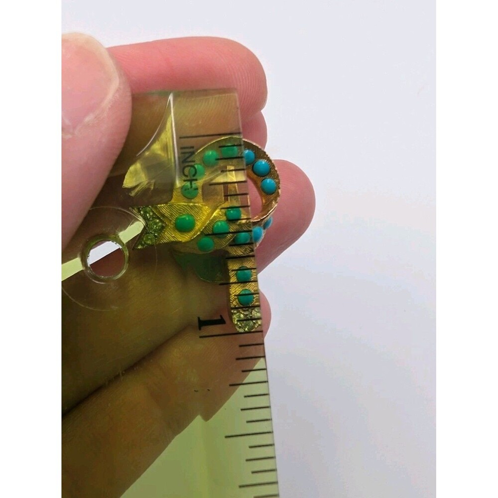 Vtg Signed Hattie Carnegie Faux Turquoise Cabochon Clip Earrings Gold Art Deco - Picture 11 of 12